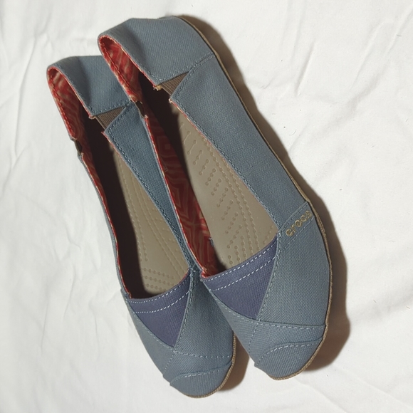 CROCS Shoes - Crocs Concrete Grey Canvas Angeline Flats Womens 8 15336 Loafers Slip on Casual